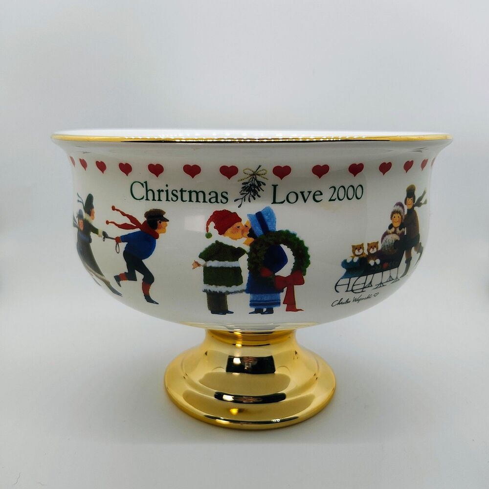 Vintage Y2K Charles Wysocki x Telaflora "CHRISTMAS LOVE 2000" Pedestal Bowl